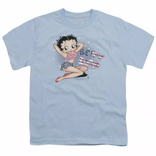 

betty boop all american girl kids youth t shirt licensed cartoon tee light blue, White;black