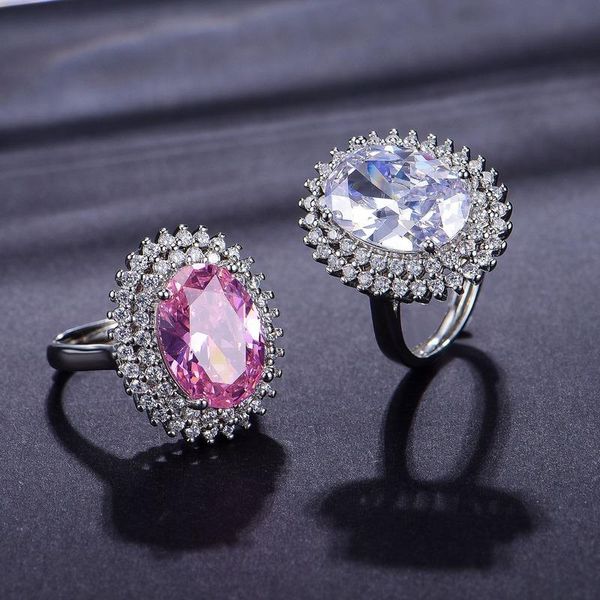 

wedding rings fashion temperament oval simulation pink tourmaline crystal open for women engagement jewelry bague, Slivery;golden