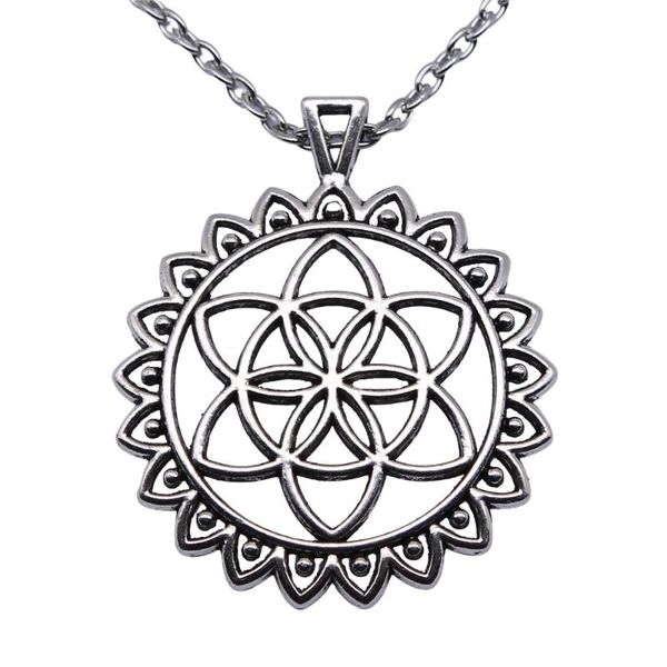 

pendant necklaces 1 piece 49x41mm the flower of life, seed life charms necklace for women drop pendants female gift, Silver