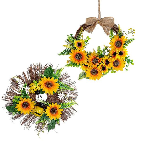 

decorative flowers & wreaths artificial sunflower wreath simulation yellow garland and green leaves for fall door hanging window party festi