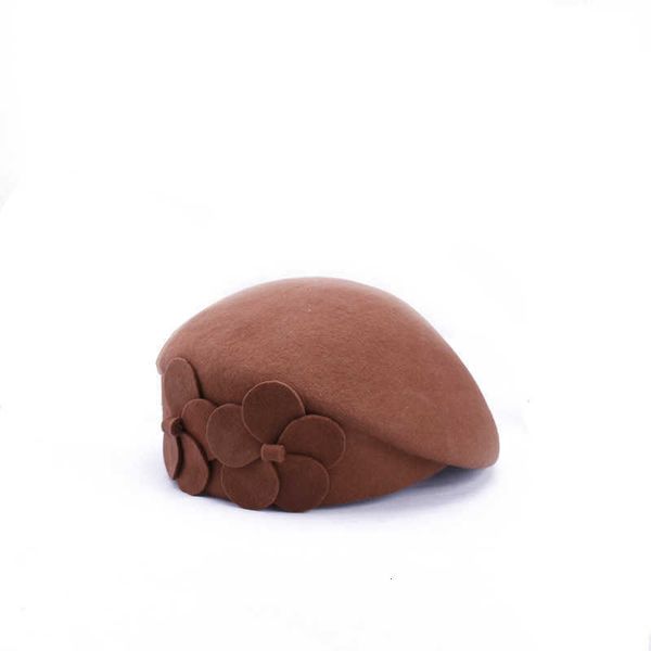 

autumn winter hat lady elegant british style double flower wool beret fashion brimless painter hat, Blue;gray