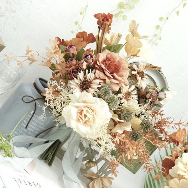 

wedding flowers vintage artifical brides bouquets for pography silk peony fake bouquet