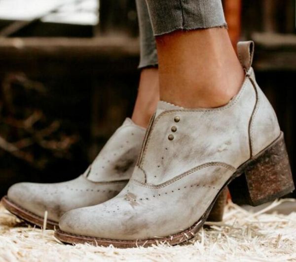 

boots shoes women spring autumn high heels ankle for ladies vintage pu leather slip on platform botas mujer, Black