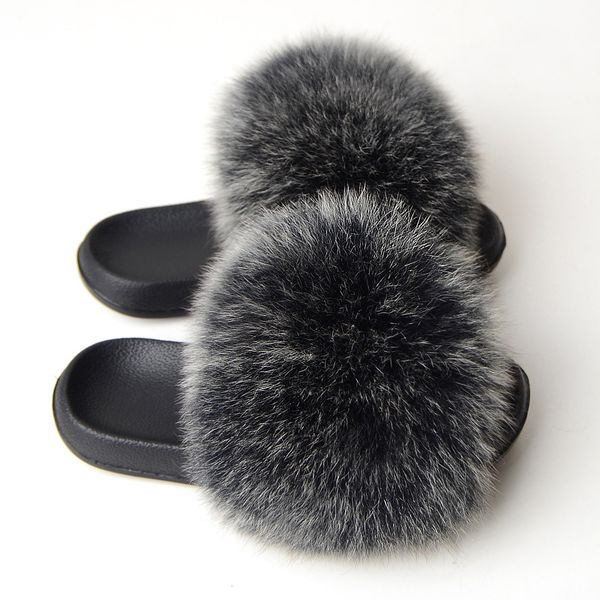 

luxurys designers shoes fluffy real fox fur slides women fur slippers female indoor flip casual fuzzy cute faux fox fur slides h, Black