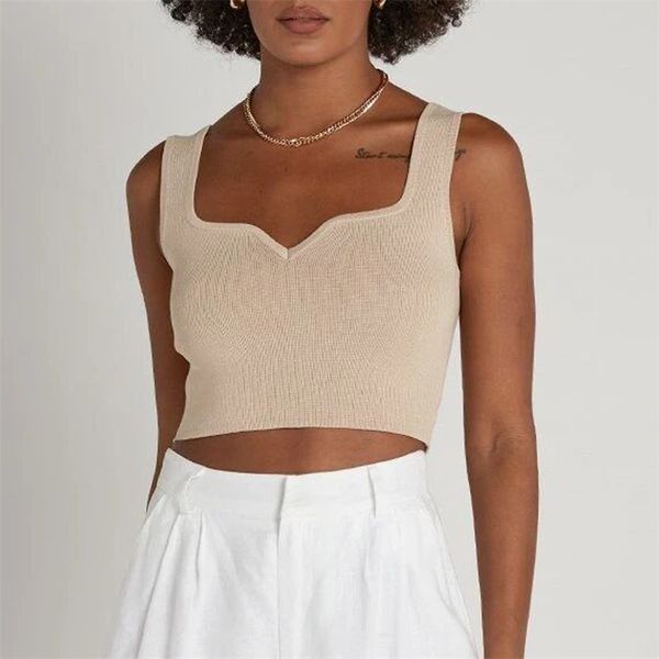 

women summer knitting short tank camis za sleeveless elasticity female casual fashion clothing 210513, White