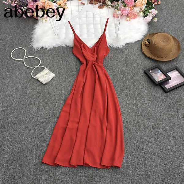 

summer temperament all-match v-neck sleeveless solid dress ruched waist slim medium length dress 210715, Black;gray