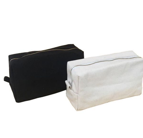 

dhl30pcs diy cosmetic bag women canvas plain blank large capacity protable gold zipper wash tolitery beige black bags & cases