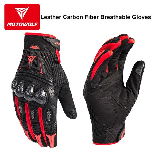 Luvas de equitação de couro Motocicleta Guantes Luvas Gant Guanti Handschoenen Fibra de Carbono Controle de Toque Respirável à prova de choque