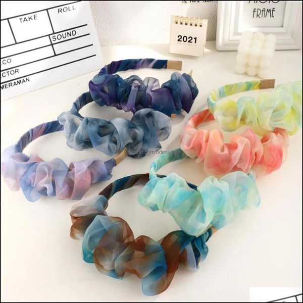 

headbands jewelry jewelry fashion spring headband for women fresh tie-dye mesh pleated hairband adt individuality hair aessories turban drop, Silver