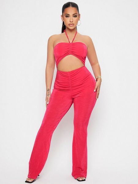 

peekaboo front tie backless jumpsuit q9vf#, White