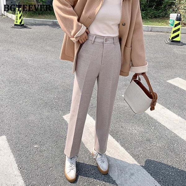 

women's pants & capris bgteever fashion casual loose female suit winter high waist straight-leg thicken long trousers warm woolen pant, Black;white