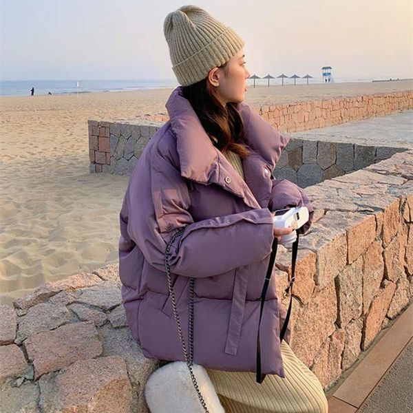 

down cotton padded jacket women's winter loose student bread short, Black