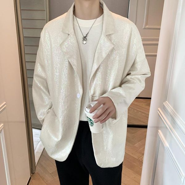 

men's suits & blazers light luxury for men 2021 solid color single button long sleeve suit coat korean casual loose male, White;black