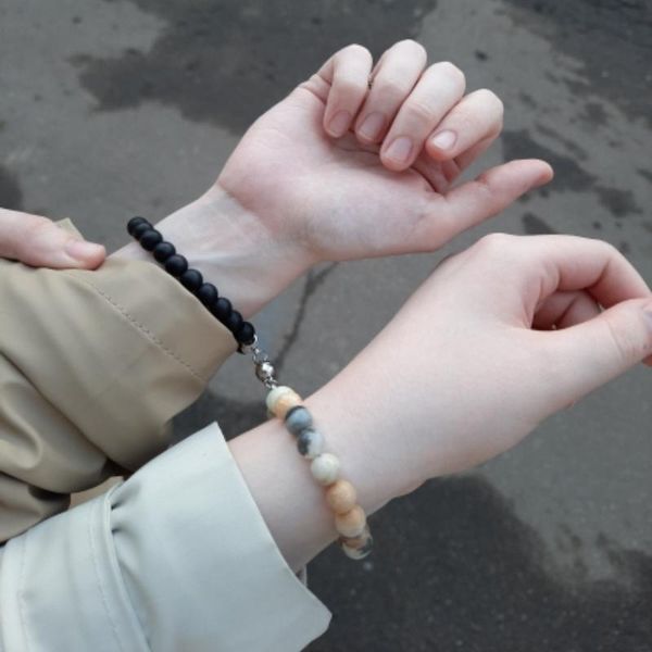 

beaded, strands 2pcs/set natural volcanic rock stone beads bracelet for lovers distance magnet couple tiger eye bracelets friendship jewelry, Black