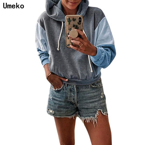 

women's hoodies & sweatshirts umeko fashion plus size contrast color women long sleeve loose 2021 fall winter female, Black