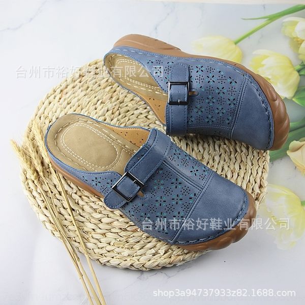 

fuj7 2020large hollow slippers slope women's heel baotou 2020large hollow slope women's sandals heel baotou sandals, Black