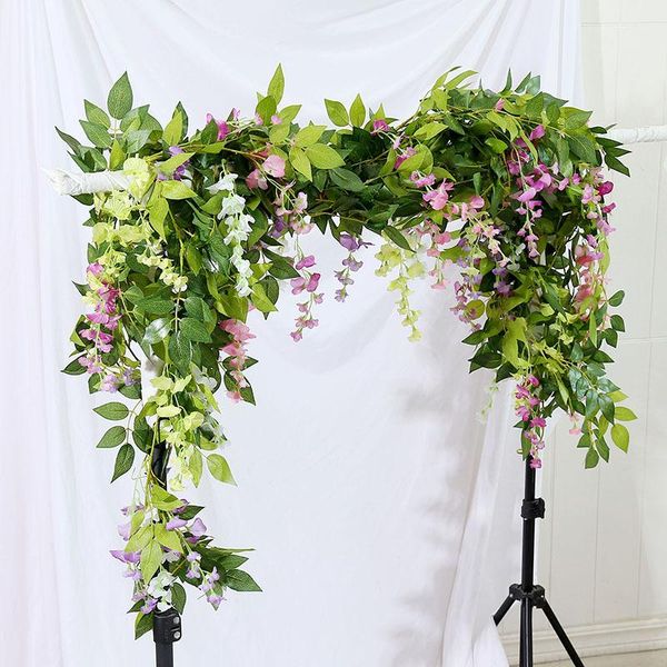

wisteria garland artificial flowers vine wedding arch decoration fake plants foliage rattan trailing faux wall decorative & wreaths