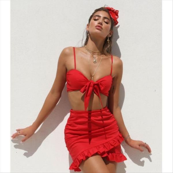 

2 piece bodycon womens skirts two crop and set bandage red, Black