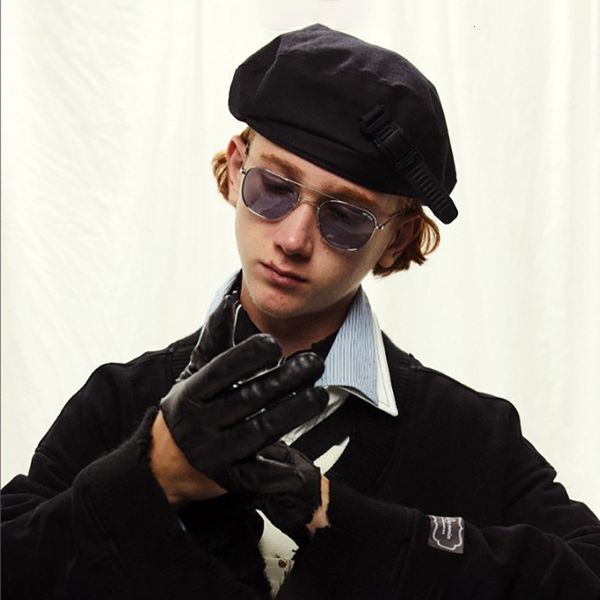 

design fashion brand industrial wind machinery buckle beret female designer versatile high street tactical hat male, Blue;gray