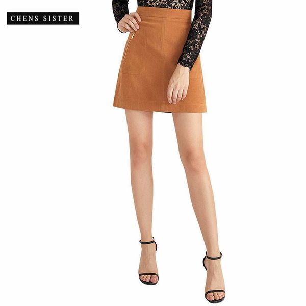 

skirts [chens sister] high waist party pencil short mini skirt ladies bodycon a-line tight women autumn casual button, Black