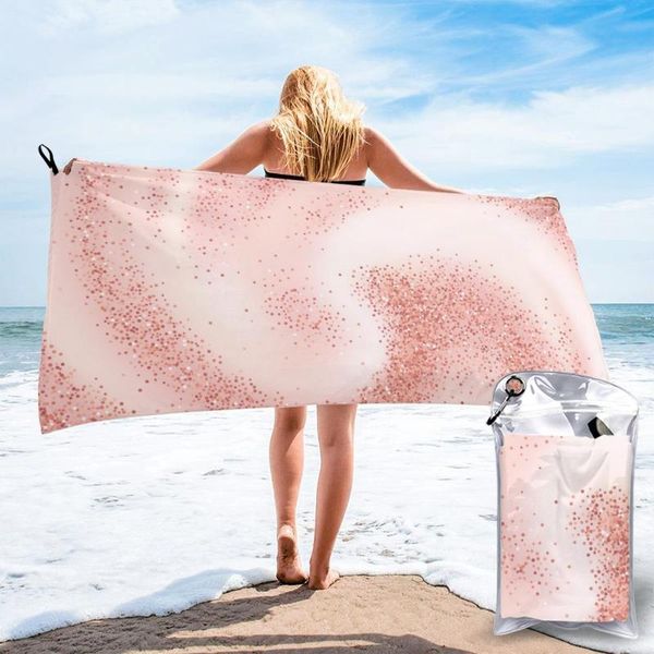 

towel quick drying rose gold glitters pink creamy swirling microfiber camping hiking hand face outdoor travel kits