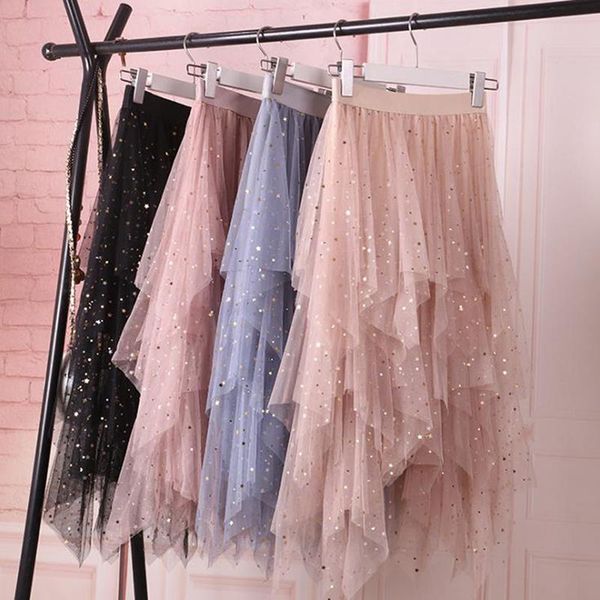 

tulle skirts womens midi pleated skirt black 2021 spring summer korean elastic high waist mesh tutu