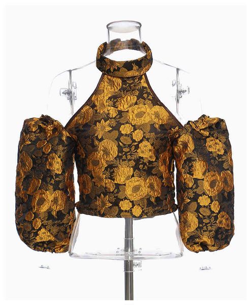 

tanks stereoscopic substance jacquard flamboyant elasticized off the shoulder half sleeves shirt without back, White