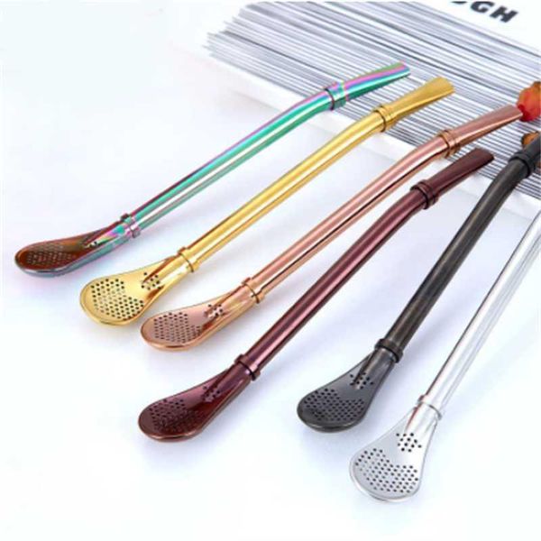 

drinking straws 304 stainless steel straw 6 pcs tea stir filter spoon yerba mate gourd bombilla reusable metal tools1