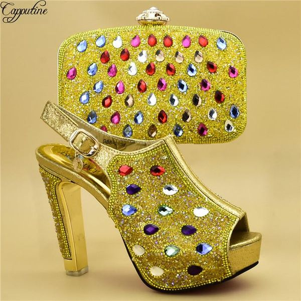 

dress shoes high class wedding/party gold sets and bag set with colourful stones 988-3, heel height 12cm, Black