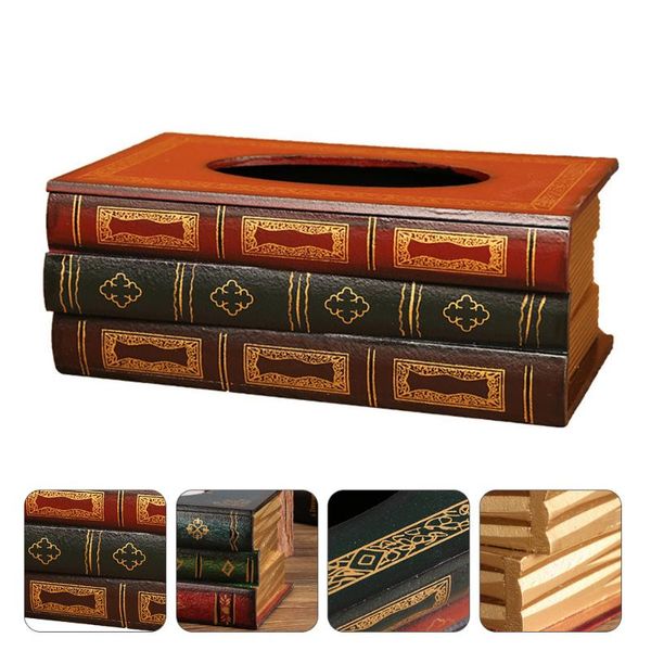 

vintage wooden tissue box simulated book table(random color) boxes & napkins