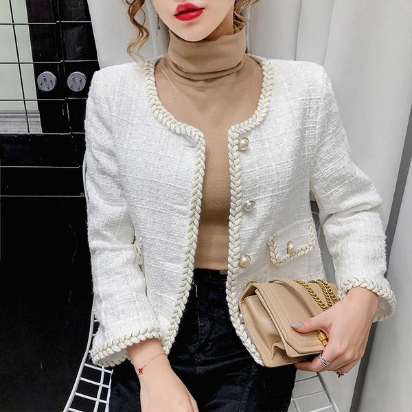 

women's jackets arrival french retro pearl buttons short jacket plaid tweed elegant blouse female coat outerwear top, Black;brown