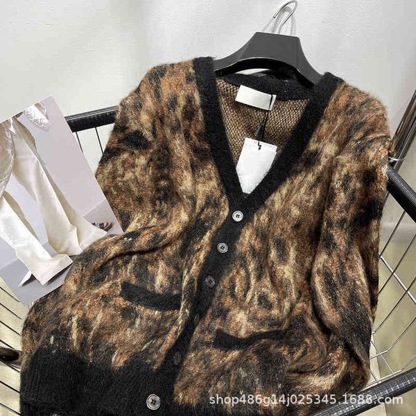 

women's sweaters ce autumn and winter leopard v-neck mohair cardigan single breasted loose wool knitted medium long coat 4tsk, White;black