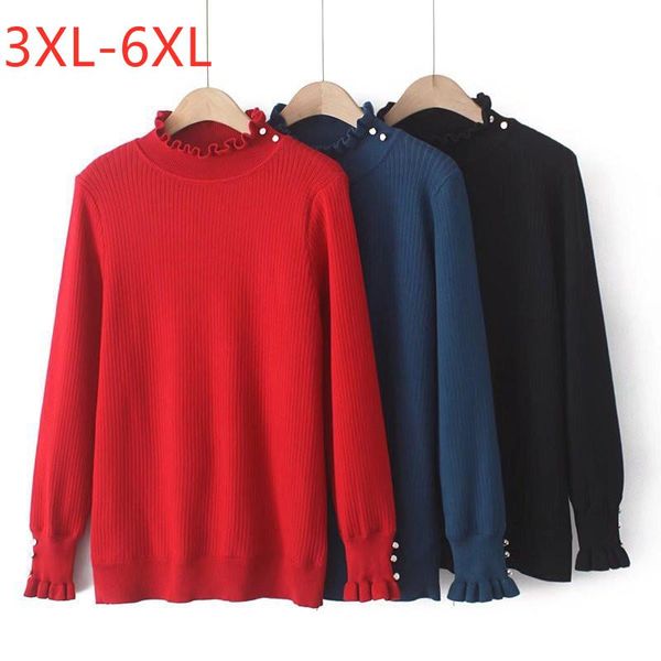 

plus size t-shirt large women's autumn and winter korean version fungus edge plush half high neck pullover sweater, Black