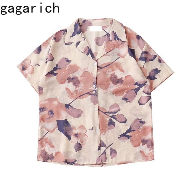 

gagarich women shirt 2021 spring summer french elegant vintage female oil painting flower printing design beach style blouses women's &, White