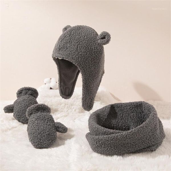 

caps & hats 1 set cute toddler kids hat children baby beanie scarf gloves thick lightweight fluffy plush pour enfants1, Yellow