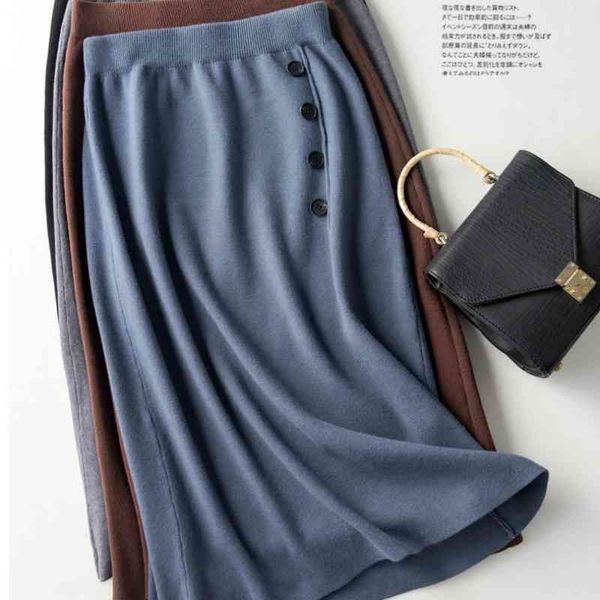 

autumn winter women knit skirt pencil midi knitted high waist s womens long warm knitting s bottoms 210603, Black