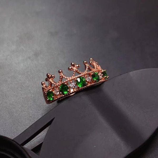 

cluster rings natural gemstone ring green diopside gem s925 silver small lovely crown row women girl gift party fine jewelry, Golden;silver