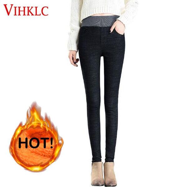 

women's jeans alpaca velvet black warm with high waist tight winter pencil trousers women skinny stretching large c451, Blue