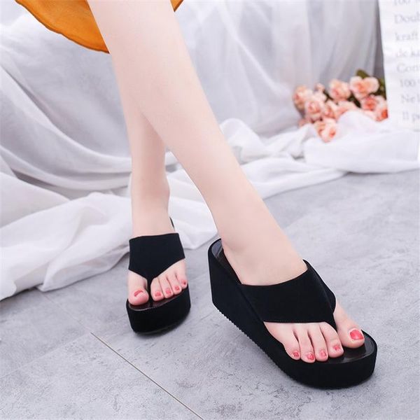 

women's shoes 2021 lame-heeled thick-soled flat-shaped fashion outer wear casual flip flops slippers, Black