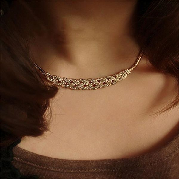 

chokers vintage crystal twist clavicle chain punk choker necklace for women girls fashion necklaces trendy elegant chunky jewelry gifts, Golden;silver