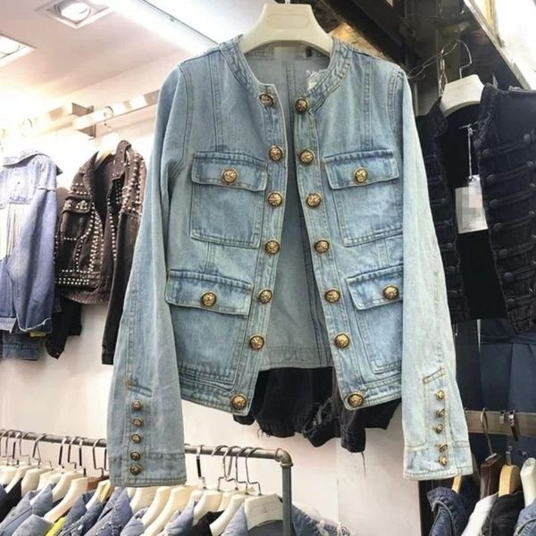 

blue denim jacket 2021 spring autumn women korean fashion streetwear pocket decoration single-breasted jean coat y368 women's jackets, Black;brown