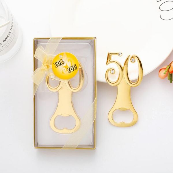 50 pçs Favor RÁPIDO ENVIO GRATUITO Lembranças de Casamento Dourado Digital 50 Abridor de Garrafas Presente de Aniversário de 50 anos para Convidados