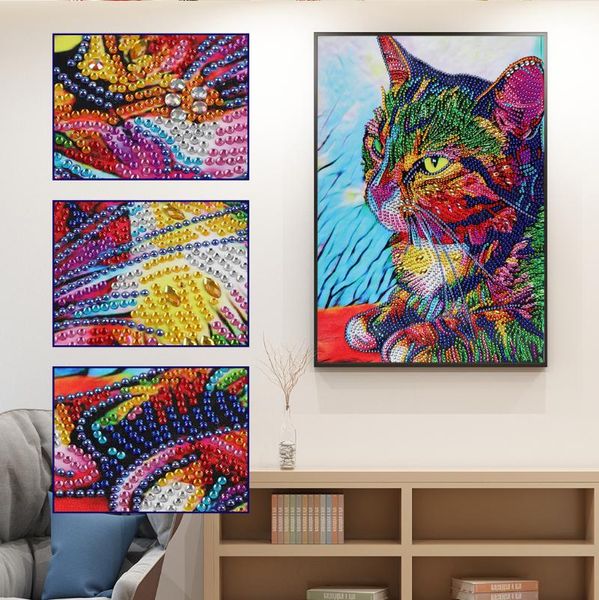 

diamond painting special shaped 5d diy cat needlework embroidery animal home decoration partial round drill art