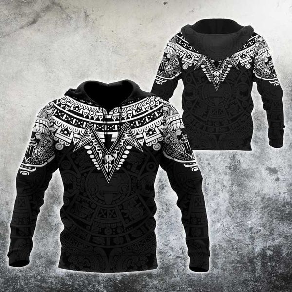 

men's hoodies & sweatshirts aztec mexico 3d printed jacket men/women harajuku hoodie casual gothic streetwear sweatshirt pullover sud, Black