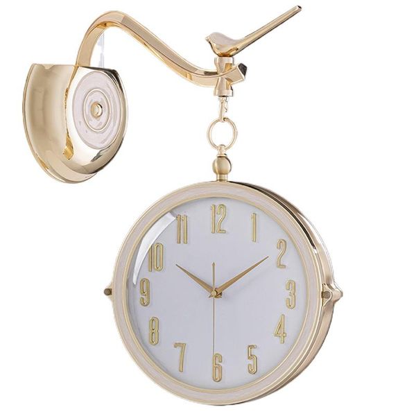 

wall clocks double face clock home decor metal gold living room decorative creative watch luxury mute quartz mechanism gift