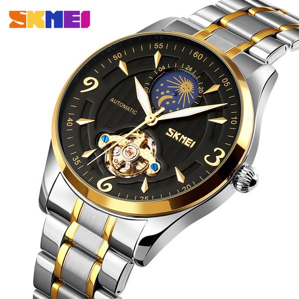 

skmei fashion automatic men watching mechanical watches brand waterproof luxury original clock reloj hombre, Slivery;brown