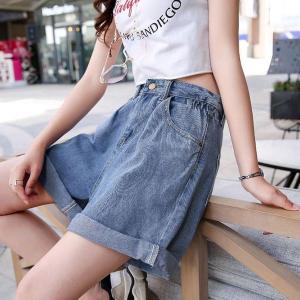 

women's shorts high waist wide leg denim for women 2021 jean summer streetwear casual loose korean style, White;black