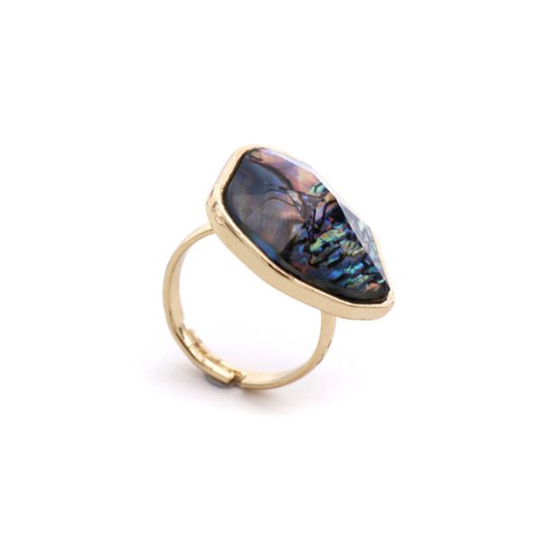 

niche design simple geometry abalone shell lady ring, Black