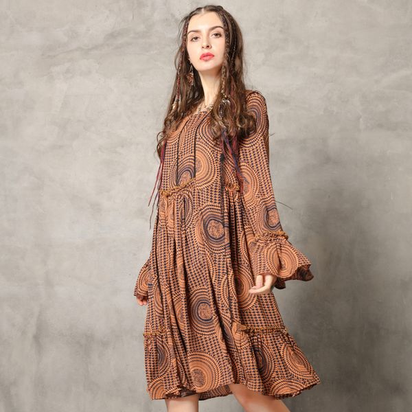 

dresses women's 2021 autumn and winter round ne skirt style printing loose template, Black;gray