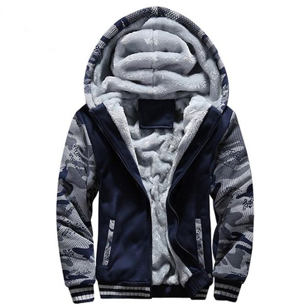 

men's hoodies & sweatshirts 2021 winter plus size velvet thick hooded sweater 5xl fashion camouflage warm casual jacket, Black
